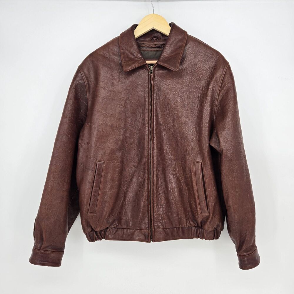 Vintage genuine lamb leather brown‎ bomber jacket - mens medium